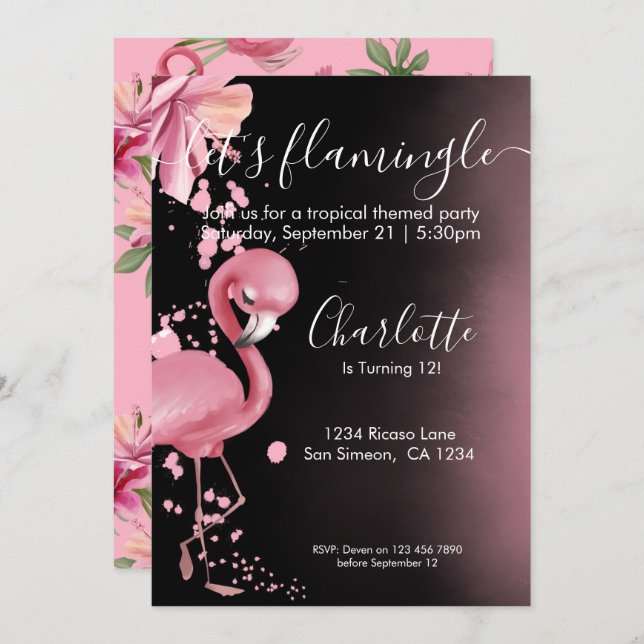Lets Flamingle Tropical Pink Flamingo Birthday Invitation (Front/Back)