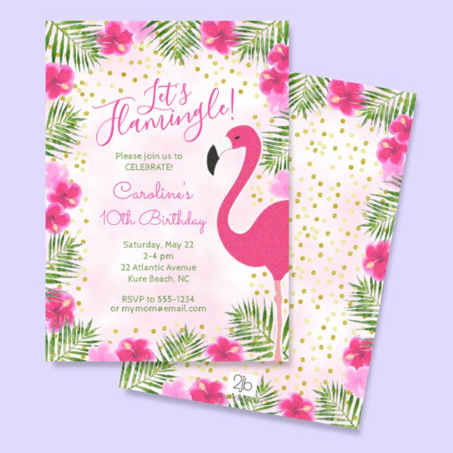 Let's Flamingle Tropical Pink Floral Birthday Invitation (Creator Uploaded)