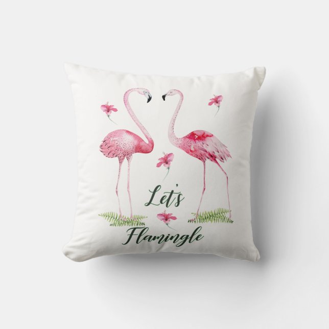 Let's Flamingle Typography Flamingos, Flowers Cushion (Front)
