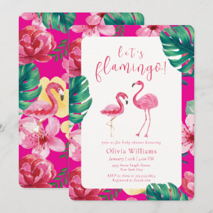 Let's Flamingo Summer Tropical Floral Baby Shower Invitation
