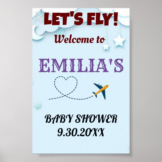 Let's Fly Baby Shower Welcome Sign - Custom  (Front)