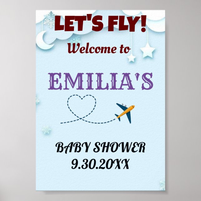 Let's Fly Baby Shower Welcome Sign - Custom  (Front)