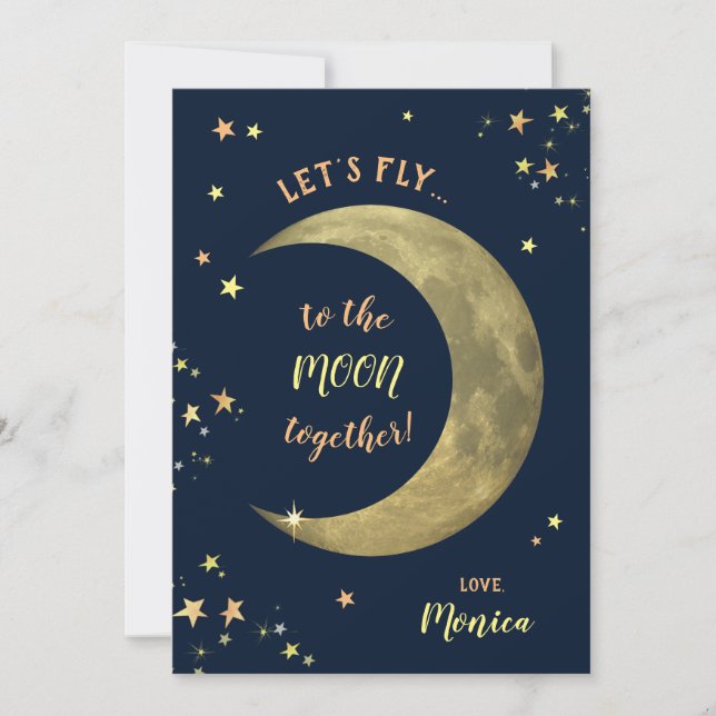 Let's fly to the Moon together (customisable) Holiday Card (Front)