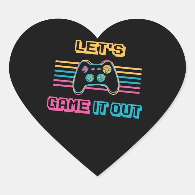 Let's game it out - Retro style Heart Sticker (Front)