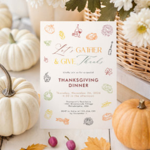 Let's Gather and Give Thanks Thanksgiving Dinner Invitation