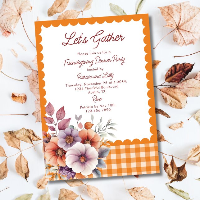 Let's Gather Gingham Friendsgiving Thanksgiving  Invitation (Creator Uploaded)