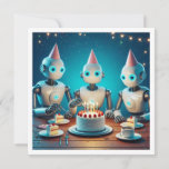 Let's gear up for robot birthday, science birthday invitation<br><div class="desc">A really cool invitation picturing 3 robots eating birthday cake and wearing party hats,  a great invitation for robot lovers as well as science and technology lovers. 
The card can be fully edited and personalised to fit your needs.</div>