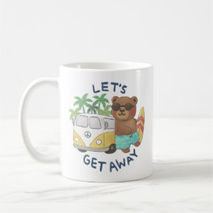 Let's Get Away: Teddy Bear & Vintage Van Drawing Coffee Mug