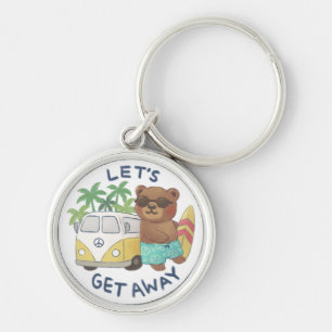 Let's Get Away: Teddy Bear & Vintage Van Drawing Key Ring