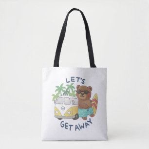 Let's Get Away: Teddy Bear & Vintage Van Drawing Tote Bag