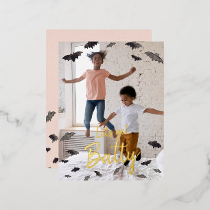 Let's Get Batty! Halloween Bats Foil Holiday Postcard