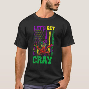 Let's Get Clay Crawfish Beads Mardi Gras Flag T-Shirt