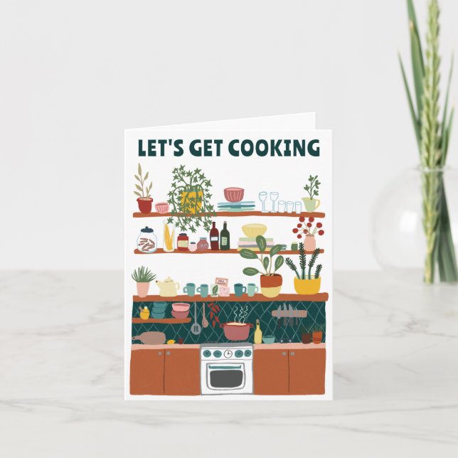 LET'S GET COOKING Cute Kitchen Illustration Custom Card (Front)