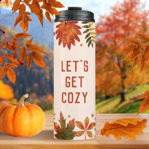 "Let's Get Cosy" Autumn Fall Leaves Thermal Tumbler