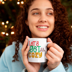 Let's Get Cosy Colourful Typography Name Christmas Coffee Mug