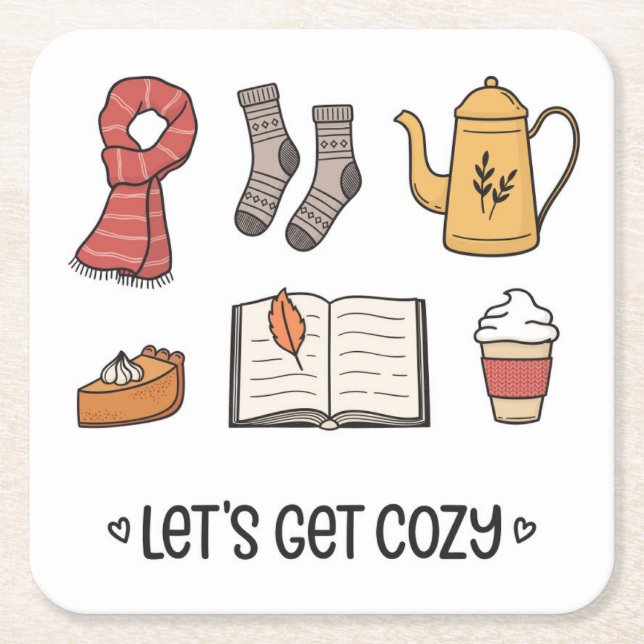 Let's Get Cosy Square Paper Coaster (Front)