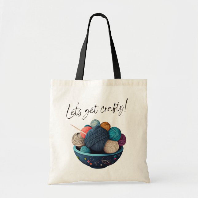 Let's Get Crafty! Yarnball Art | Craft Tote Bag (Front)