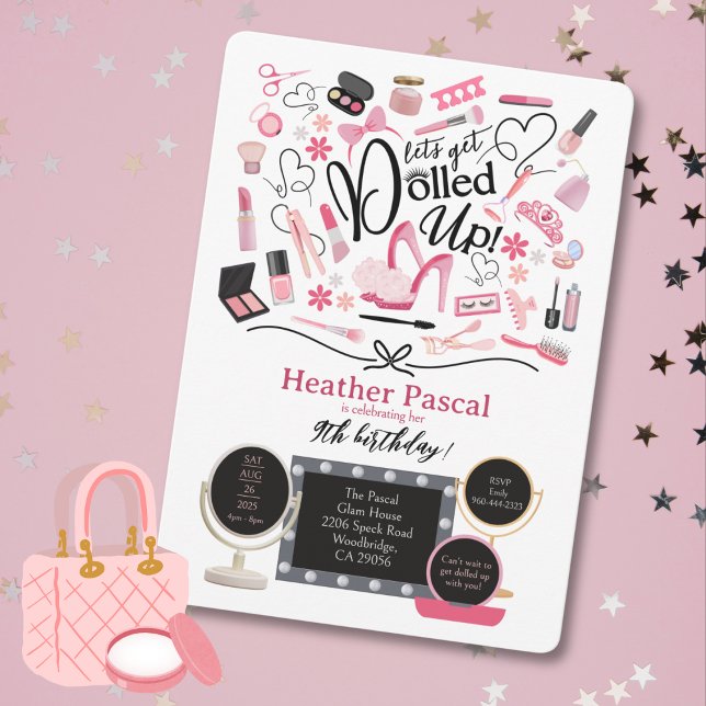 Let's Get Dolled Up Birthday Invitation (Let's Get Dolled Up Birthday Invitation. A perfect invite for a glam, makeup or spa party.)