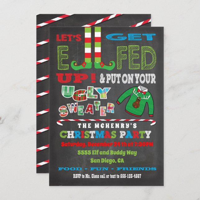 Let's get Elfed up Chrismas Party Elf invitation (Front/Back)