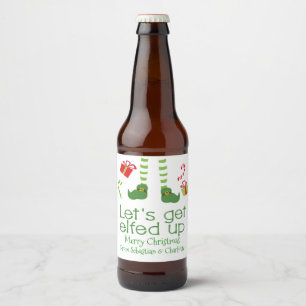 Lets Get Elfed Up Christmas Humour Personalised Beer Bottle Label