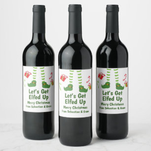Lets Get Elfed Up Christmas Humour Personalised Wine Label