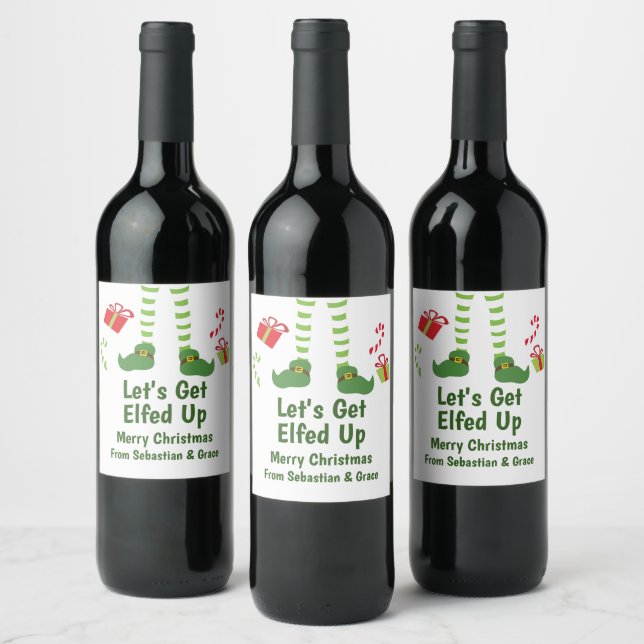 Lets Get Elfed Up Christmas Humour Personalised Wine Label (Bottles)