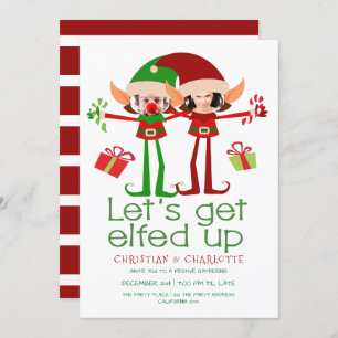 Lets Get Elfed Up Funny Christmas Personalised Invitation