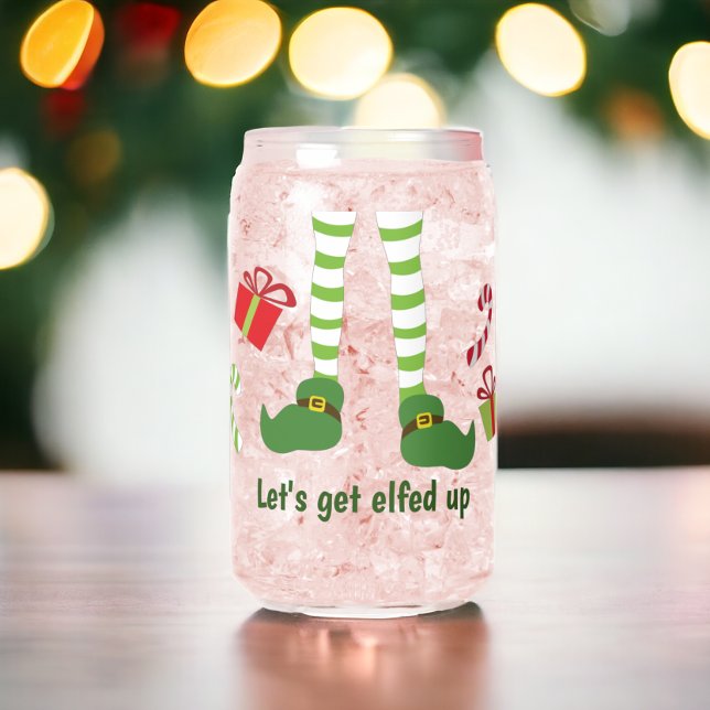 Lets Get Elfed Up Humourous Christmas Can Glass (Lets Get Elfed Up Humorous Christmas Can Glass from Ricaso. Fun holiday themed glass in trendy style)