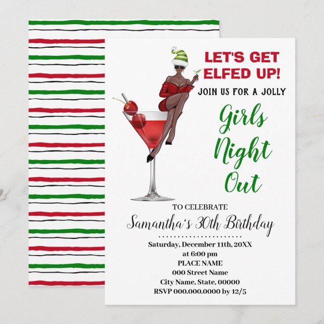 Lets Get Elfed Up Xmas Girls night out Birthday Invitation (Front/Back)