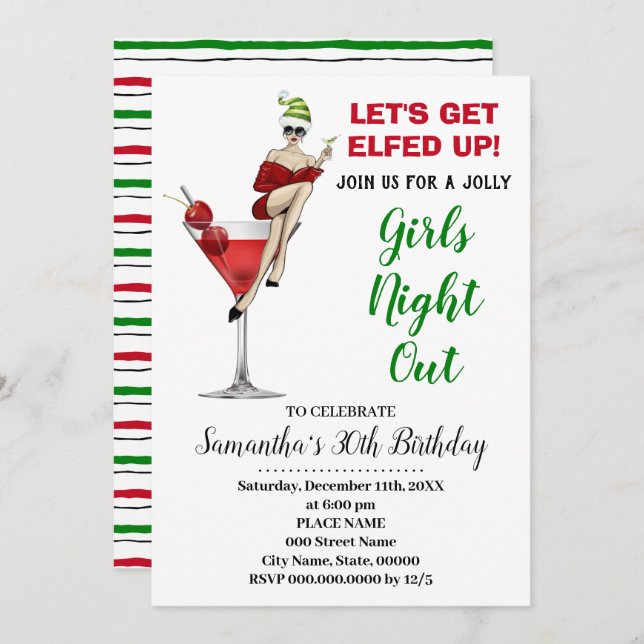 Lets Get Elfed Up Xmas Girls night out Birthday Invitation (Front/Back)