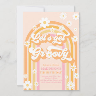 Let's Get Groovy Boho Daisy Rainbow Birthday Invitation