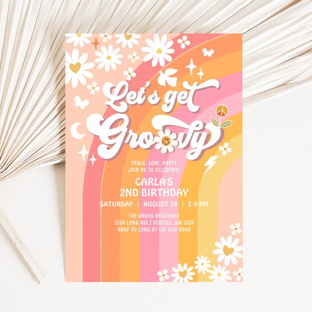 Let's Get Groovy Daisy Hippie Birthday Invitation (Creator Uploaded)
