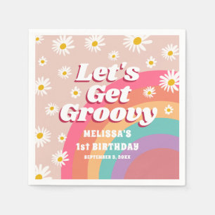 Let's Get Groovy Daisy Rainbow Retro Birthday Napkin