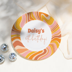 Let's Get Groovy Pink Retro Girl Birthday Party Paper Plate