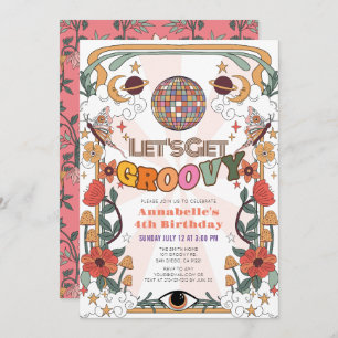 Let's Get Groovy Psychedelic Retro Girl Birthday Invitation