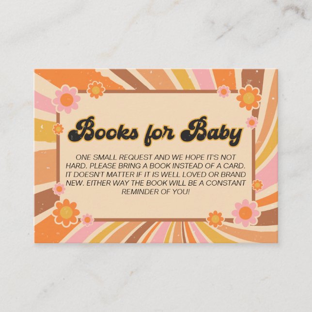 Let's Get Groovy Retro Baby Shower Books for Baby Enclosure Card (Front)
