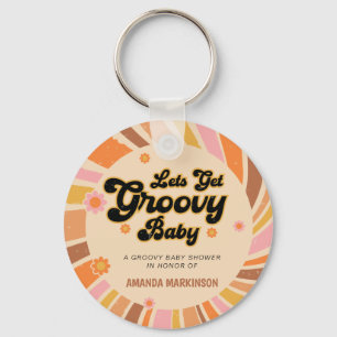 Let's Get Groovy Retro Baby Shower Key Ring