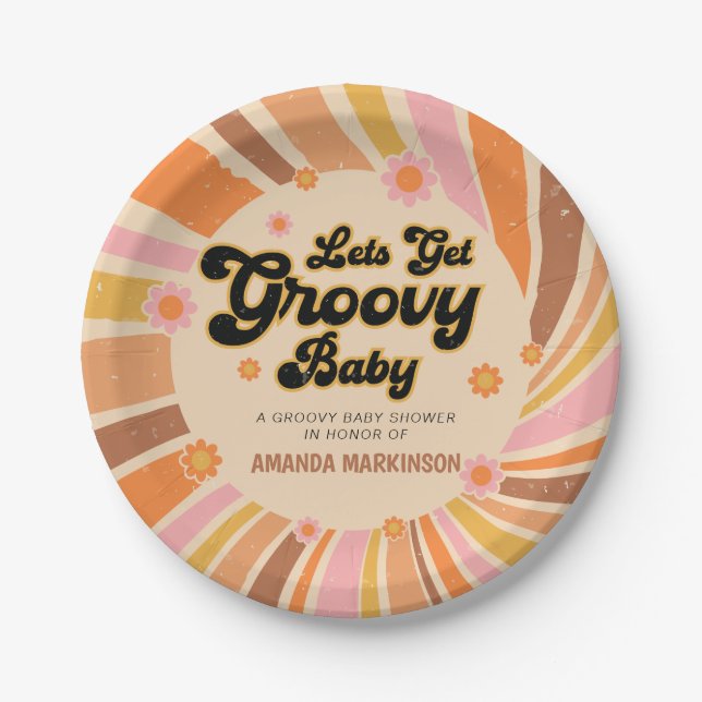 Let's Get Groovy Retro Baby Shower Paper Plate (Front)