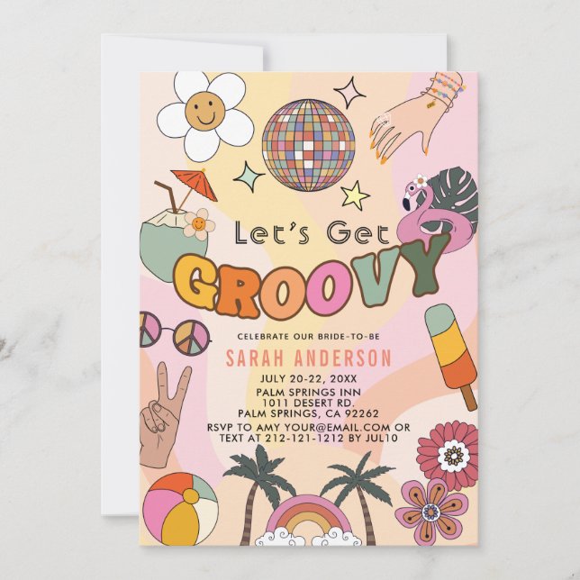 Let's Get Groovy Retro Bachelorette Party Invitation (Front)