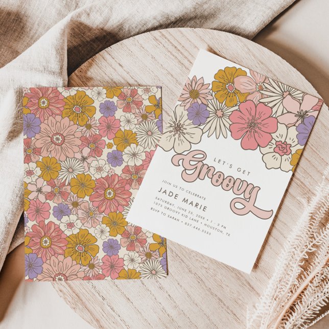 Let's Get Groovy Retro Boho Floral Girls Birthday Invitation (Creator Uploaded)