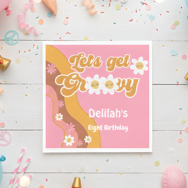 Let's get groovy retro daisy vintage birthday napkin (Creator Uploaded)