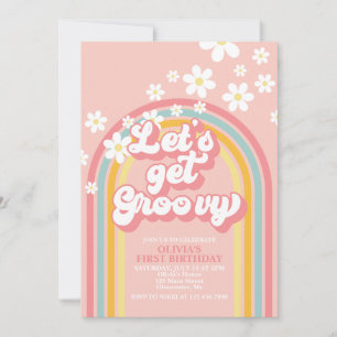Let's Get Groovy Retro Rainbow Birthday Invitation