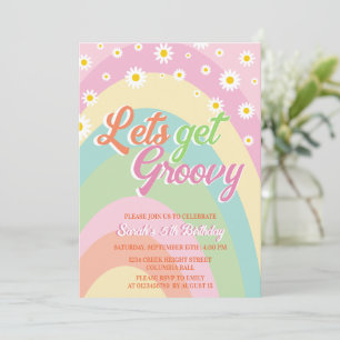 Let's Get Groovy Retro Rainbow Floral 5th Birthday Invitation