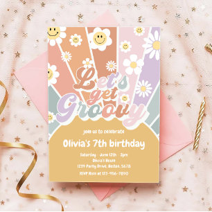 Let's Get Groovy Retro Sunshine Daisy Birthday Invitation