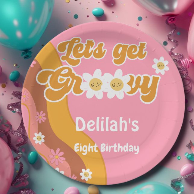 Let's get groovy retro vintage birthday paper plate (Creator Uploaded)