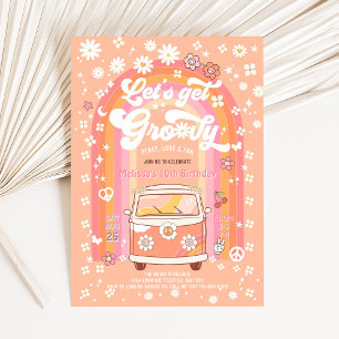 Lets Get Groovy Van Bus Rainbow Van Birthday Invitation