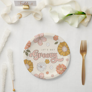 Let's Get Groovy Vintage Floral Girls Paper Plate