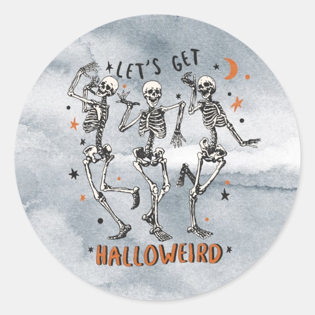 Let's Get Halloweird - Skeletons Dancing Classic Round Sticker (Front)