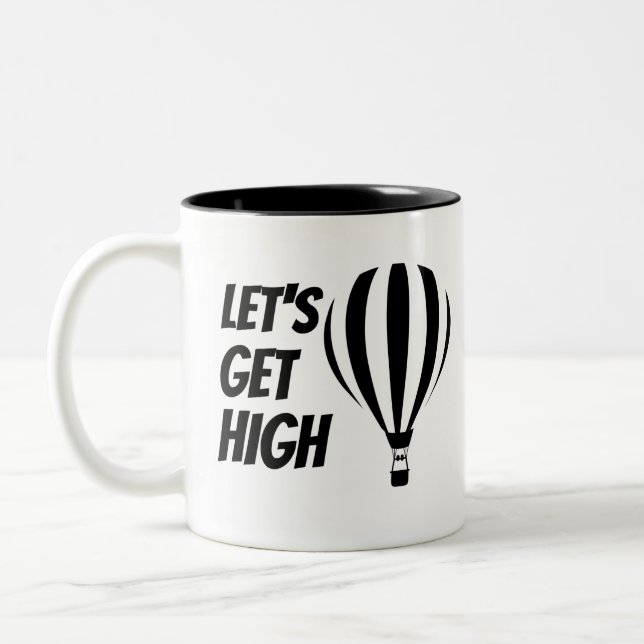 Let's Get High Funny Hot Air Balloon Two-Tone Coffee Mug (Left)