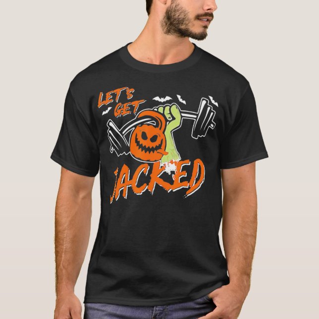 Let's Get Jacked Halloween Gym Training Jack O Lan T-Shirt (Front)